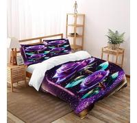 Purple Rose Double Duvet Set Flower Totem Premium Brushed Microfiber Duvet Cover Double Non Iron Luxury Bedding Set With Zipper Closure King(220x240cm)