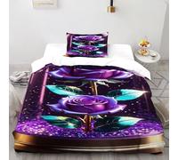 Purple Rose Double Duvet Set Flower Totem Premium Brushed Microfiber Duvet Cover Non Iron Luxury Bedding Set With Zipper Closure Single(135x200cm)