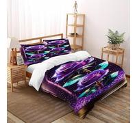 Purple Rose Double Duvet Set Flower Totem Ultrasoft Hypoallergenic Duvet Double Cover Non Iron Luxury Bedding Set With Zipper Closure Super King(260x220cm)