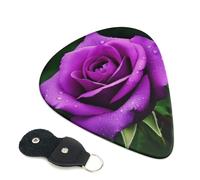 Purple Rose Flower 6 Pack Guitar Picks With Holder, Personalized Guitar Plectrums Non-Slip Portable Ukulele Bass Picks 0.96mm For Acoustic Guitar Lovers Gifts