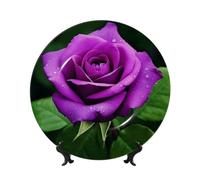 Purple Rose Flower Ceramic Decorative Plates Bone China Decorative Plate With Display Stand Handmade Ceramic Ornament Personality Porcelain Dinner Plate Crafts For Home Office Wall Decoration 25cm