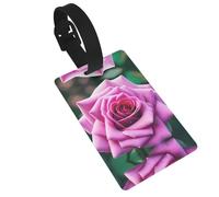 Purple Rose Flower Printed Small Luggage Tags Portable Bag ID Holders with Adjustable Strap for Travel Gear