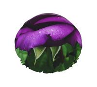 Purple Rose Flower Shower Cap Reusable Waterproof Shower Bonnet for Women Men Elastic Band Bath Hair Hat Double Layered Washable Bath Cap for All Hairstyles, Travel-Friendly