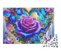 Purple Rose Heart Jigsaw Puzzle for Adults 1000 Piece Jigsaw Puzzle Blue Butterfly Puzzle Game for Family Relaxation Focus Home Decor Gift 38x26cm/1000pcs