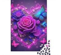 Purple Rose Heart Jigsaw Puzzle for Adults 1000 Piece Jigsaw Puzzle Butterfly Puzzle Game for Family Relaxation Focus Gift 70x50cm/1000pcs