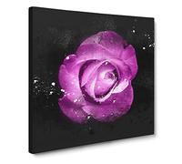 Purple Rose in the Shadows Paint Splash Canvas Print | Gallery Wrapped 30mm Frame Wall Art | 20x20 inches | Ready to Hang | Modern Floral Picture | Living Room Bedroom Lounge Office