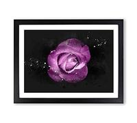 Purple Rose In The Shadows Paint Splash Modern Art Framed Print | A3 Black Framed Wall Art | Ready to Hang | Modern Floral Picture | Living Room Bedroom Lounge Office