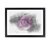 Purple Rose in The Shadows Sketch Framed Print | A2 Black Framed Wall Art | Ready to Hang | Modern Floral Picture | Living Room Bedroom Lounge Office