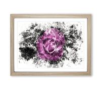 Purple Rose In The Shadows Watercolour Modern Framed Print | A3 Oak Framed Wall Art | Ready to Hang | Modern Floral Picture | Living Room Bedroom Lounge Office