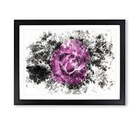 Purple Rose In The Shadows Watercolour Modern Framed Wall Art Print, Ready to Hang Picture for Living Room Bedroom Home Office Décor, Black A4 (34 x 25 cm)