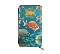 Purple Rose Leather Wallets for Women Man, Wallets Large Billfold with 12 Card Slots,Wallet Passport wallet, Ocean Underwater Fish, One Size