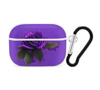 Purple Rose Print AirPods Pro Case Cover with Keychain Ring PC Hard Shell Protective Case for AirPods Pro 2nd for Women Men Generation Easy Open Full Drop Protection Cover White-Style