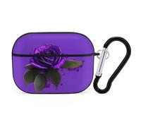 Purple Rose Print AirPods Pro Case Cover with Keychain Ring PC Hard Shell Protective Case for AirPods Pro 2nd for Women Men Generation Easy Open Full Drop Protection Cover Black-Style