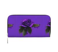 Purple rose print Print Elegant Leather Hand Wallet Women Capacity Big Casual Wallet Travel-Ready Wallet, Black, One Size, Art