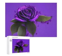 Purple Rose Print Wooden Puzzles for Adults 1000 PCS Unique Shape Puzzles Wall Art Home Decor for Puzzle Lovers, Family, Friend Creative Gift Toys
