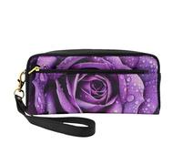 Purple Rose Printed Cosmetic Bags for Women Mom, Stylish & Portable Leather Makeup Bag Cute Gifts Travel Toiletry Bag with Zipper