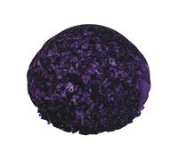 Purple Rose Printed Double-Layer Shower Cap, Reusable Shower Cap, Suitable For Various Hair Lengths