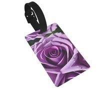 Purple Rose Printed Small Luggage Tags Portable Bag ID Holders with Adjustable Strap for Travel Gear