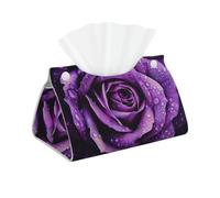 Purple Rose Printed Tissue Box Cover | Stylish Leather Tissue Paper Holder for Home Hotel Car Office Decor
