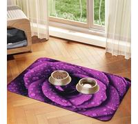 Purple Rose Printed,Waterproof Pet Feeding Mat,PU Leather Placemats for Cat Dog Water Bowl,Food Mats,30x45cm