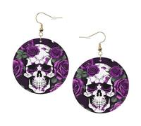 Purple Rose Skeleton Leather Round Earrings Daily Accessories Working At Work Women'S Fashion