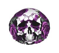 Purple Rose Skeleton Print Bath Hair Cap Double Layer Shower Cap For Women And Men Reusable Lightweight Soft