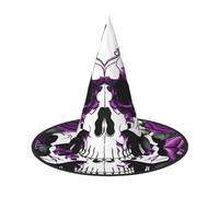 Purple Rose Skeleton Print Carnival Halloween Witch Hat Costume Accessory Foldable Cap Party Masquerade Decor