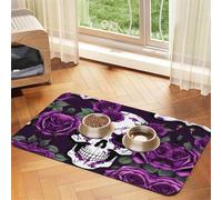 Purple Rose Skeleton Print Cat Food Mat Pet Feeding Mat for Floor Pet Supplies Dog Water Bowl Mat Dog Essentials