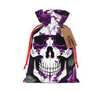 Purple Rose Skeleton Print Christmas Drawstring Gift Bags With Cards For Xmas Party Decorations Holiday