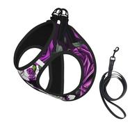 Purple Rose skeleton print Dog Harness and Leash Set, Reflective Adjustable Puppy Vest for Small Medium Large Dogs, Cats