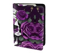 Purple Rose skeleton print Leather Card Case Travel Accessories Passport Holder Cover Wallet for Women Men, Black, One Size