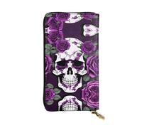 Purple Rose skeleton Print Leather Long Clutch Wallet â€“ Fashionable Personalized Wallet, Multiple Card Slots, Gift Ready, Black, One Size