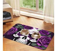 Purple Rose Skeleton Print Pet Feeding Mat Dog Mat for Food and Water Bowl Dogs Water Dispenser Mat Dogs Accessories