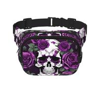 Purple Rose skeleton print Womens Fanny Pack Everyday Hip Pouch Waist Bag for Travel Outdoor Running Hunting for Adult, Black, One Size