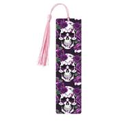 Purple Rose Skeleton Printing Fashion Wooden Bookmarks 5 Pieces,Rectangle Bookmarks for Adult Perfect for Graduation Gifts