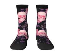 Purple Rose Skull Color-Clash Mid-Calf Socks - Bold Full-Print Design With Black Toe Contrast For Unmatched Style And Comfort