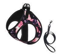 Purple Rose Skull Pet Leash Vest For Small Dogs Cats Reflective Adjustable Soft Outdoor Walking Hiking Training