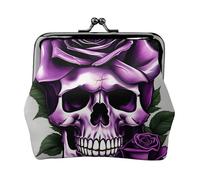Purple Rose Skull Print Charm and Versatile Coin Purse Exquisite Waterproof Kiss Lock Wallet for Keys Cards