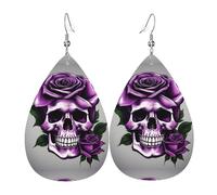 Purple Rose Skull Print Double-Sided Drop Earrings, Accessories,Dangle Earrings For Women All Occasions