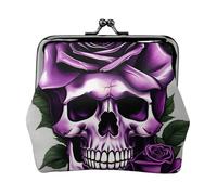Purple Rose Skull Print Lightweight Women Coin Purse Exquisite Waterproof Small Pouch for Coins Cards