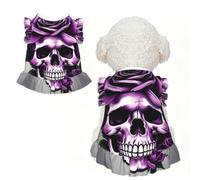 Purple Rose Skull Print Pet Breathable Sleeveless Skirt XS