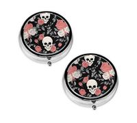 Purple Rose Skull Print Pill Box 3 Compartment Medicine Pill Case,Portable for Pocket Or Purse Pill Organizer Decorative Metal Medicine Vitamin Organizer Unique Gift