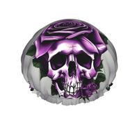 Purple Rose Skull Print Shower Cap For Women Men Reusable Lightweight Soft Bath Hair Cap With Elastic Band