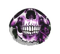 Purple Rose Skull Print Shower Cap, Shower Cap for Women Reusable, Waterproof Bath Cap,Quick Drying Bath Hair Cap