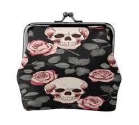 Purple Rose Skull - Print Women's Compact Coin Purse with Lock Waterproof for Travel Gifts