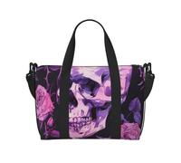 Purple Rose Skull Printed Travel Bag Duffle Bag for Men Women, Large Water Resistant Gym Bag Weekend Holdall Bag with Shoulder Strap