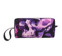 Purple Rose Skull Printed Travel Makeup Bag Portable Cosmetic Bag Makeup Case Toiletry Handbag Organiser for Women