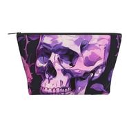 Purple Rose Skull Printed Travel Makeup Bag Trapeze Cosmetic Bag Makeup Case Toiletry Bag Organiser for Women