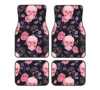 Purple Rose Skull Universal Car Floor Mats 4 Piece Set, Front & Rear Waterproof Non-Slip Car Foot Mats, Car Carpet Protectors For Most Sedans, Trucks, Suv