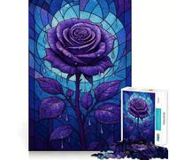 Purple Rose Stained Glass Art Jigsaw Puzzles 1000 Pieces for Teenagers Recall Boost Serene Time Smooth Cut Elegant Gift (38x52cm)